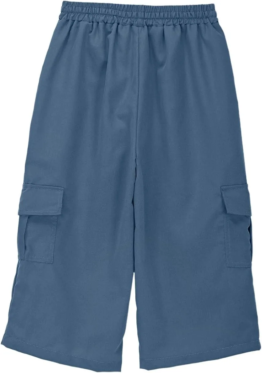 Teen Boys Skinny Cargo 3/4 Pants Fit Drawsting Straight Elastic Waist Casual Slimming Pants Solid Daily Trousers Pockets