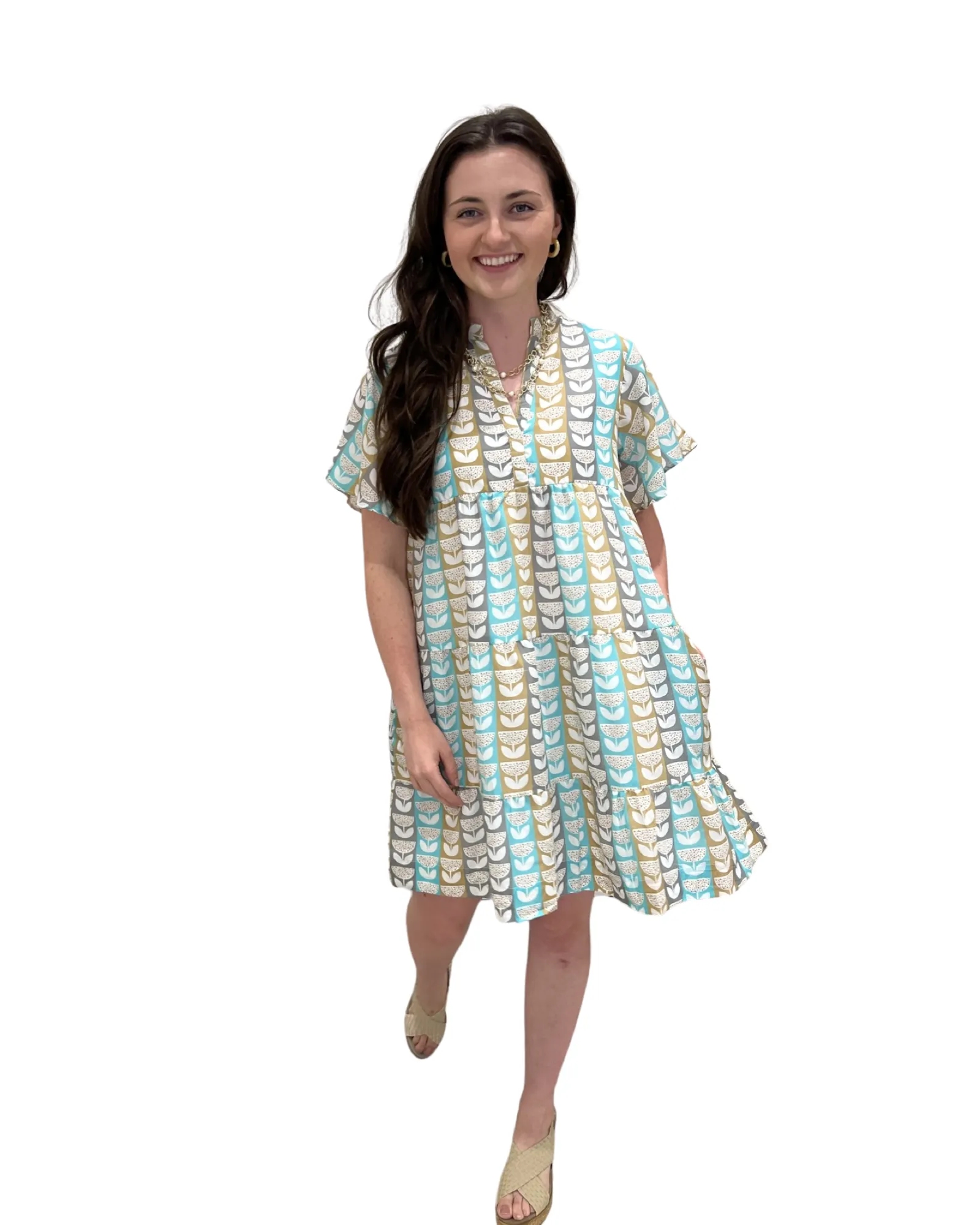 The Pamela Cotton Side Pocket Dress in In Multicolored Stripe Print