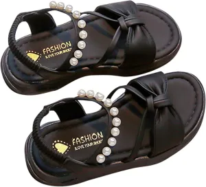 Toddler Kid Girl Open-Toe Casual Sandal Bow Hook & Loop Dress Soft Rubber Sole Beach Birthday Flat Shoes