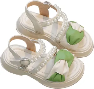 Toddler Kids Girls Low Heel Casual Sandal Solid Hook & Loop Open Toe Outdoor Bowknot Dress Birthday Shoes