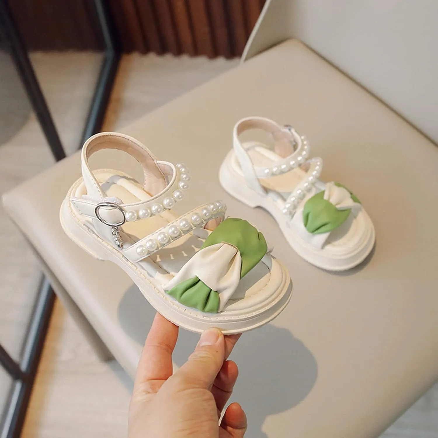 Toddler Kids Girls Low Heel Casual Sandal Solid Hook & Loop Open Toe Outdoor Bowknot Dress Birthday Shoes
