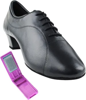 Very Fine Dance Shoes - Mens Latin, Rhythm, Waltz Ballroom Dance Shoes - CD9316-1.5-inch Heel and Foldable Brush Bundle - Black Leather - 9