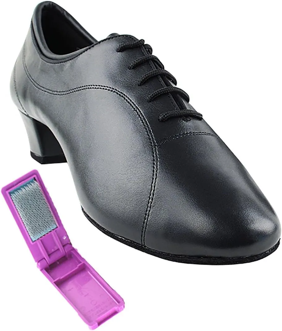 Very Fine Dance Shoes - Mens Latin, Rhythm, Waltz Ballroom Dance Shoes - CD9316-1.5-inch Heel and Foldable Brush Bundle - Black Leather - 9