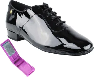 Very Fine Dance Shoes - Mens Standard, Smooth, Waltz Ballroom Dance Shoes - CD1427DB - 1-inch Heel and Foldable Brush Bundle - Black Patent - 12