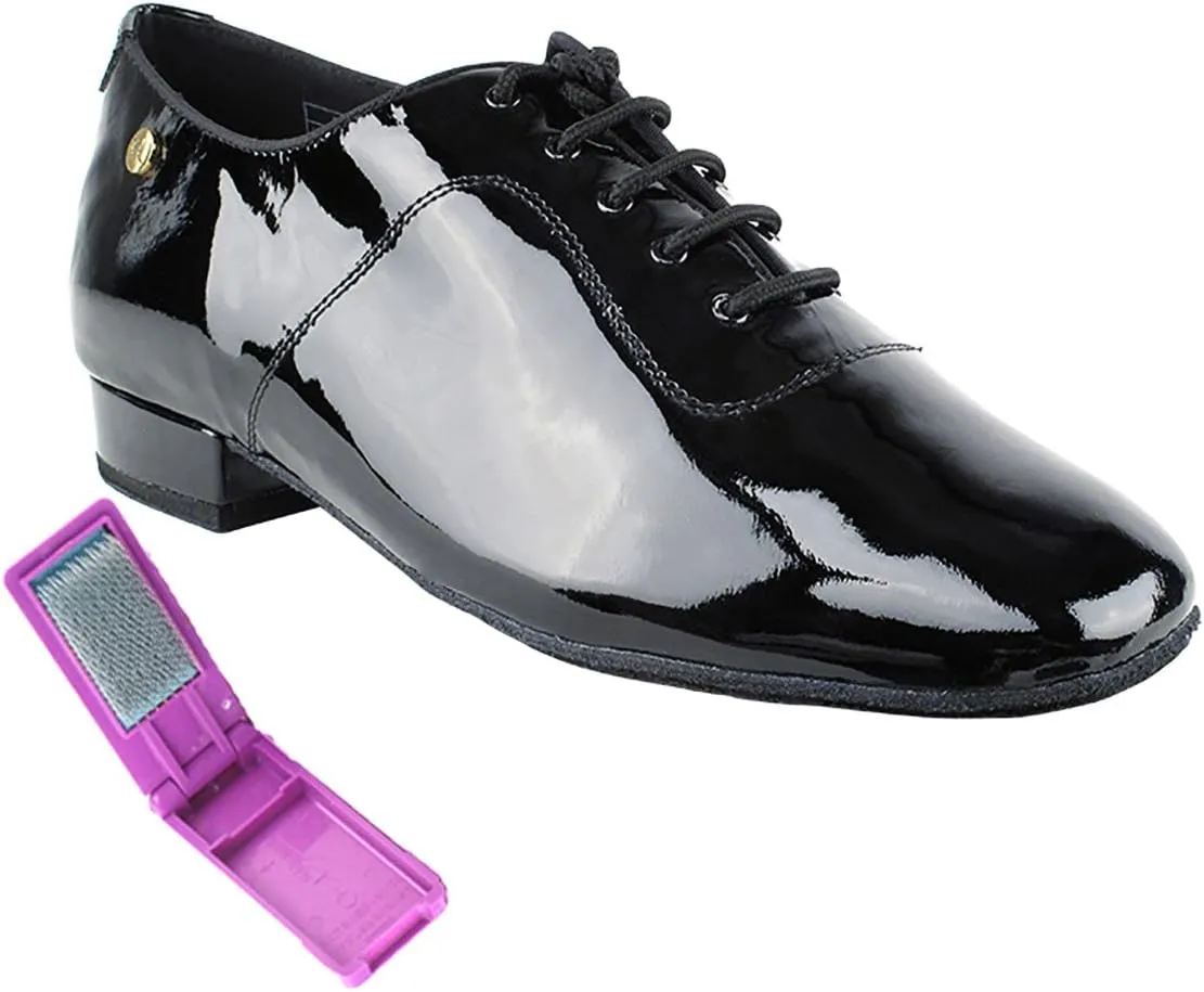 Very Fine Dance Shoes - Mens Standard, Smooth, Waltz Ballroom Dance Shoes - CD1427DB - 1-inch Heel and Foldable Brush Bundle - Black Patent - 12