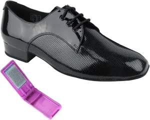Very Fine Dance Shoes - Mens Standard, Smooth, Waltz Ballroom Dance Shoes - CD9416-1-inch Heel and Foldable Brush Bundle - Black Patent - 13.5