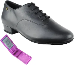 Very Fine Dance Shoes - Mens Standard, Smooth, Waltz Ballroom Dance Shoes - CD9421DB - 1-inch Heel and Foldable Brush Bundle - Black Leather - 11.5