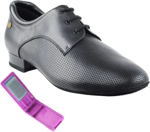 Very Fine Dance Shoes - Mens Standard, Smooth, Waltz Ballroom Dance Shoes - CD9426DB - 1-inch Heel and Foldable Brush Bundle - Black (Perforated) Leather - 8.5