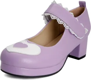 VOKLIN Women's Girls Platform Mary Jane Pumps Ankle Strap Hook-and-Loop Block Mid Heel Oxford Dress Shoes