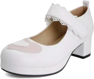 VOKLIN Women's Girls Platform Mary Jane Pumps Ankle Strap Hook-and-Loop Block Mid Heel Oxford Dress Shoes