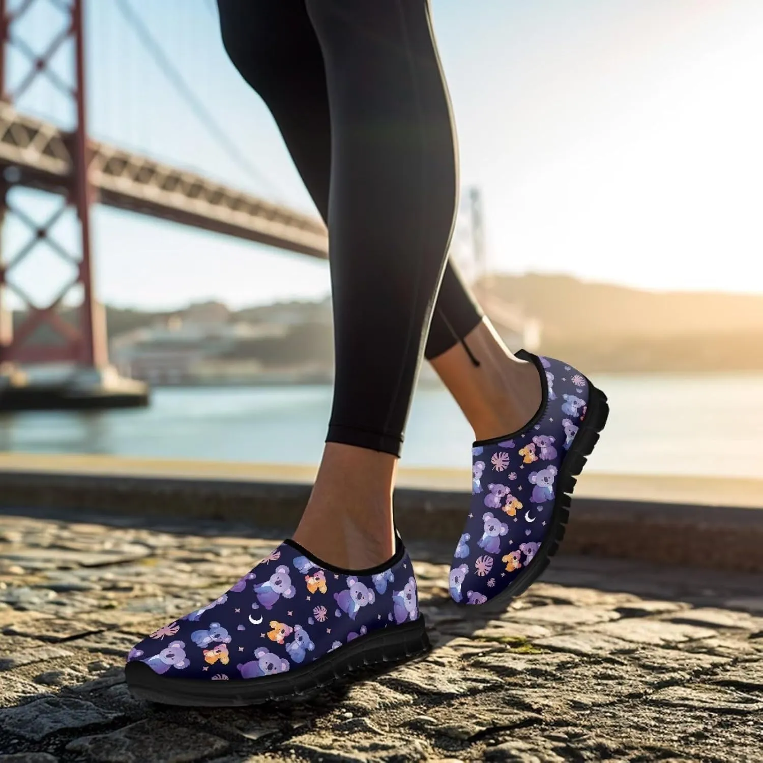 Walking Shoes for Women Casual Fashion Sneakers Women's Comfortable Lightweight Loafers Slip On Flat Shoes Black Sole