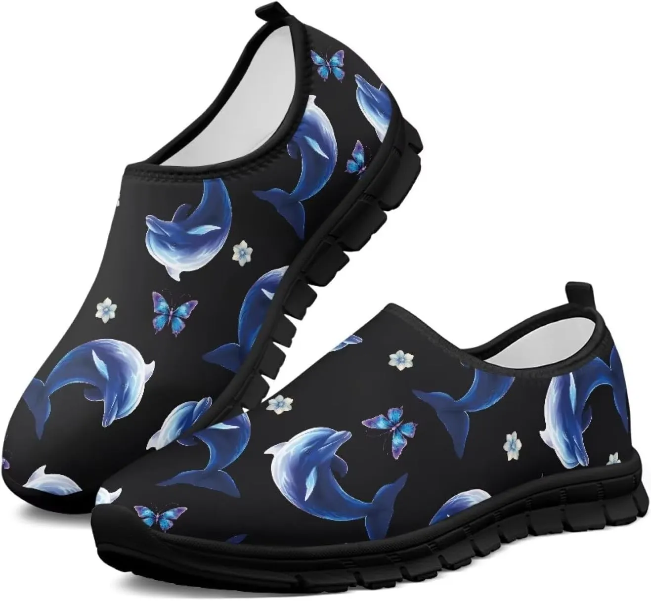 Walking Shoes for Women Casual Fashion Sneakers Women's Comfortable Lightweight Loafers Slip On Flat Shoes Black Sole