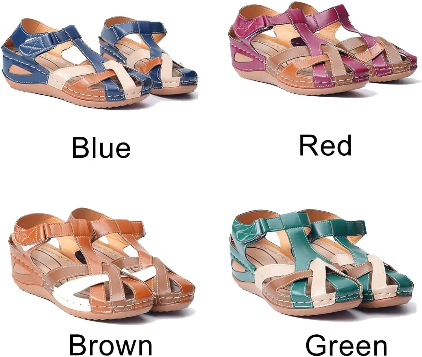 Wedge Sandals for Women,Orthopedic Closed Toe Sandals,Comfort Walking Flat Sandals Hook and Loop Low Heel Athletic Wedge Sandals Summer Beach Bohemia Sandals