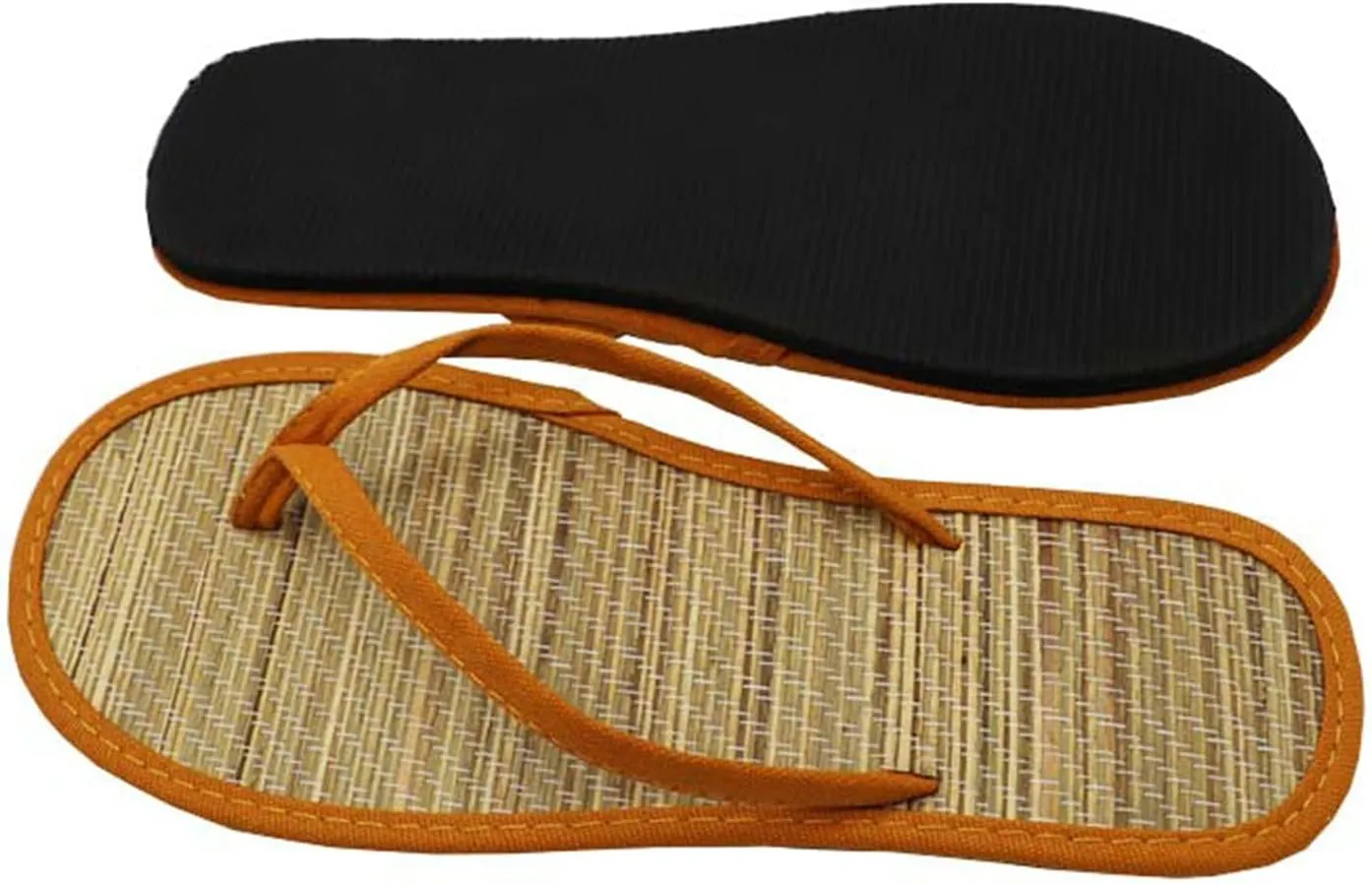 Women's Bamboo-Flip-Flop Summer Beach Sandals Straw Open-Toe Casual Slip on House Slippers