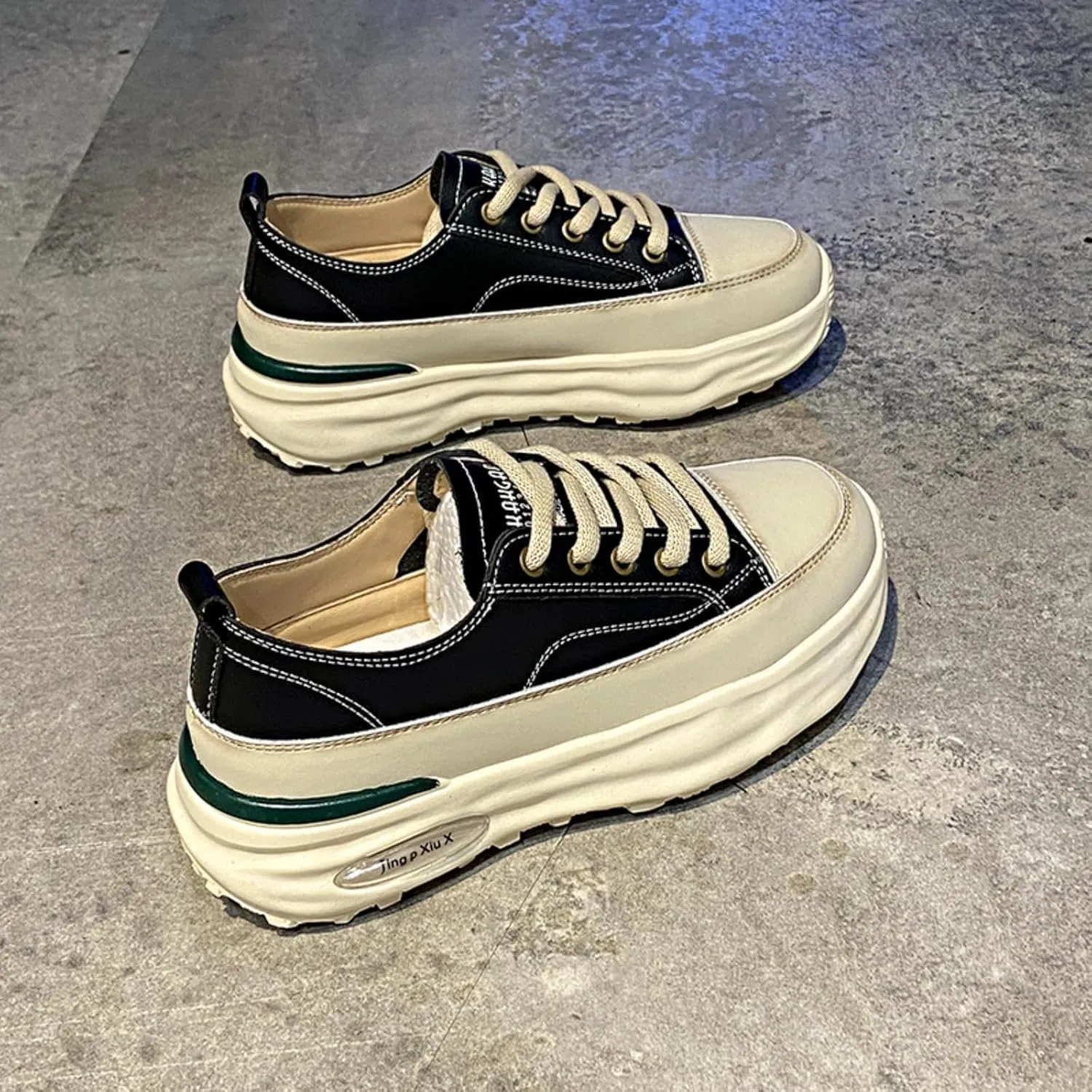 Womens Fashion Leather Platform Lace Up Sneakers Casual Round Toe Non Slip Flat Loafers Walking Workout Shoes