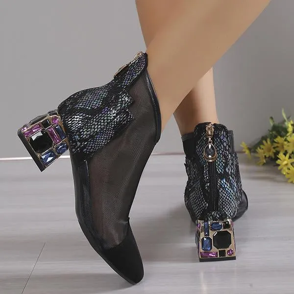 Women's Fashion Mesh Rhinestone Zipper Sandals 05042932S