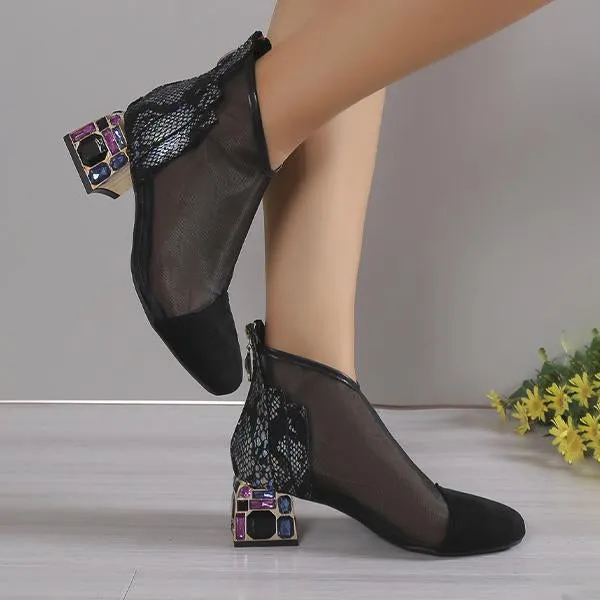 Women's Fashion Mesh Rhinestone Zipper Sandals 05042932S