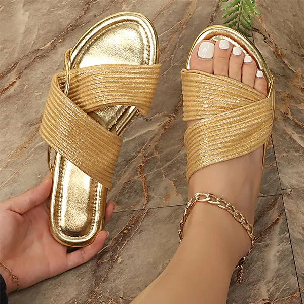 Women's Fashionable Pleated Flat Slippers 03198688S