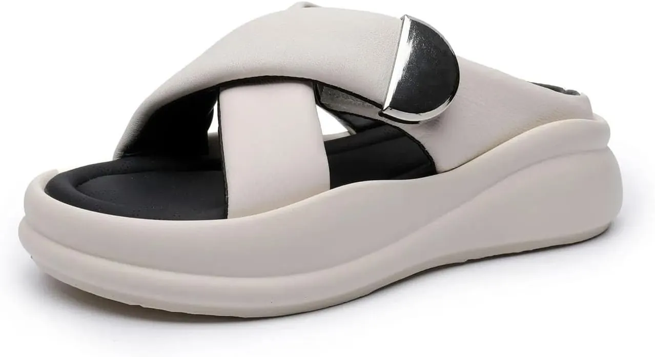 Women's Genuine Leather Oxfords - 5cm Peep Toe Summer Slip-On Contoured