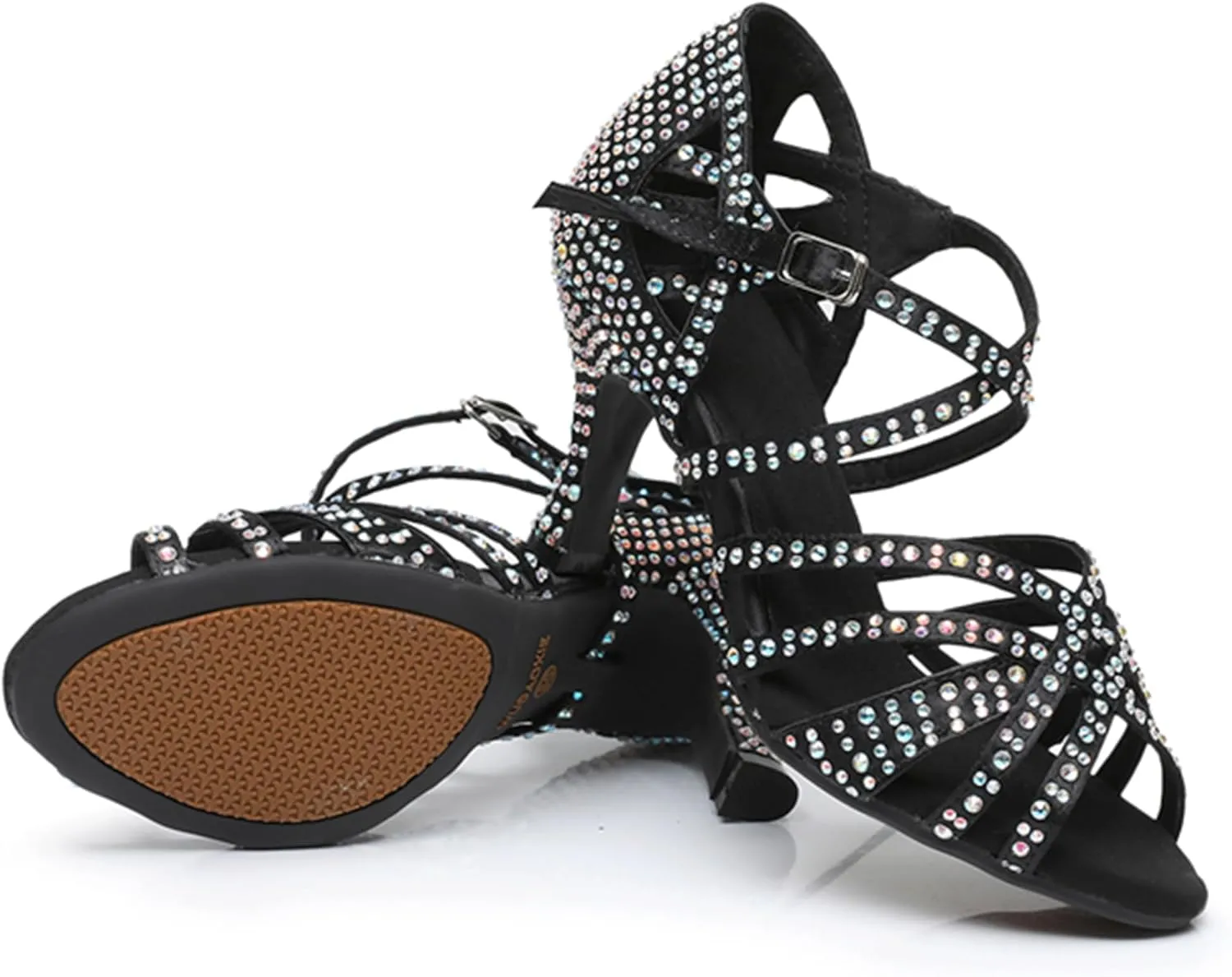 Womens Girls High Heel Dance Shoes Crystals Beaded Latin Tango Wedding Formal Party Sandals X2212