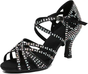 Womens Girls High Heel Dance Shoes Crystals Beaded Latin Tango Wedding Formal Party Sandals X2212