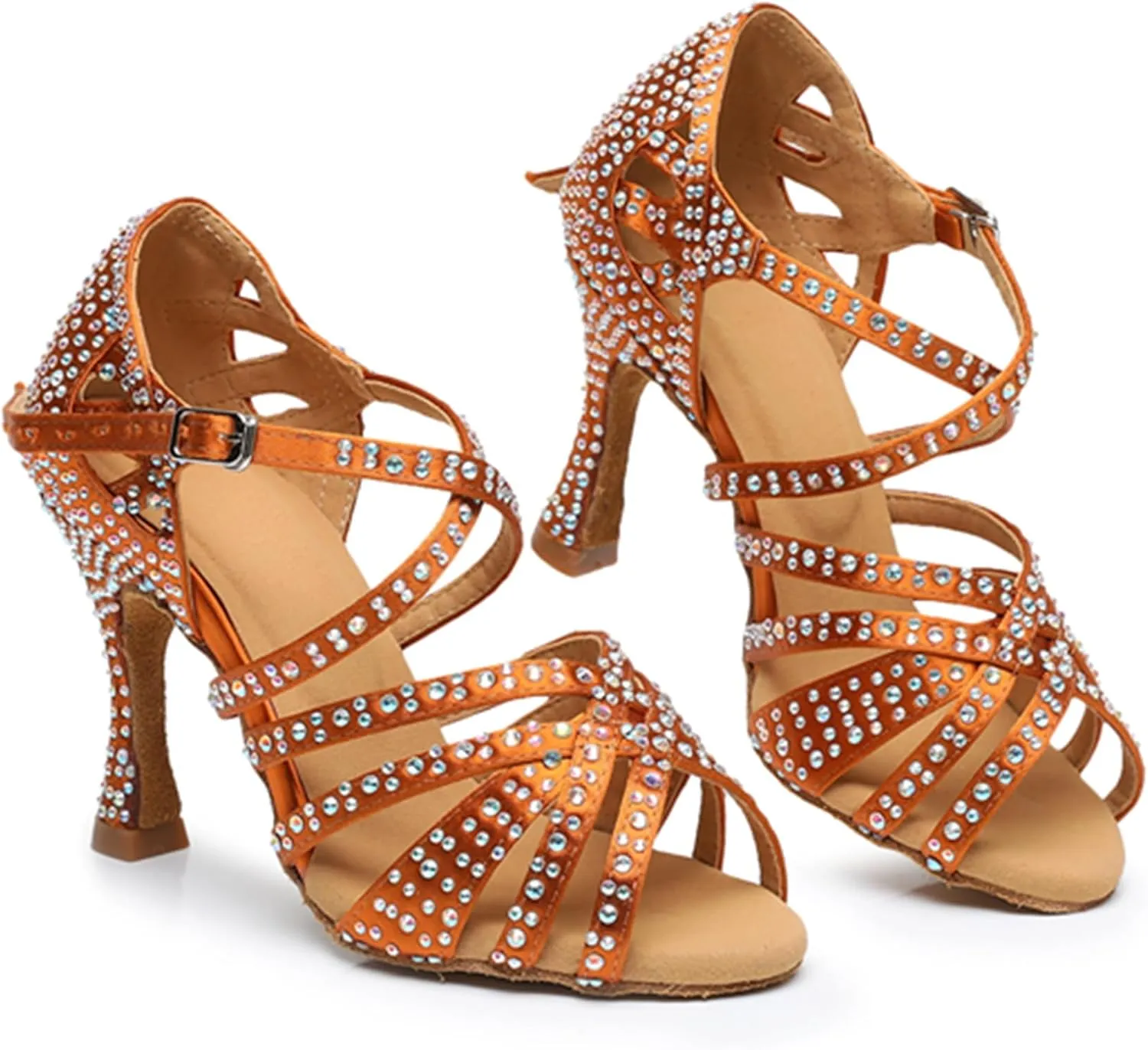 Womens Girls High Heel Dance Shoes Crystals Beaded Latin Tango Wedding Formal Party Sandals X2212