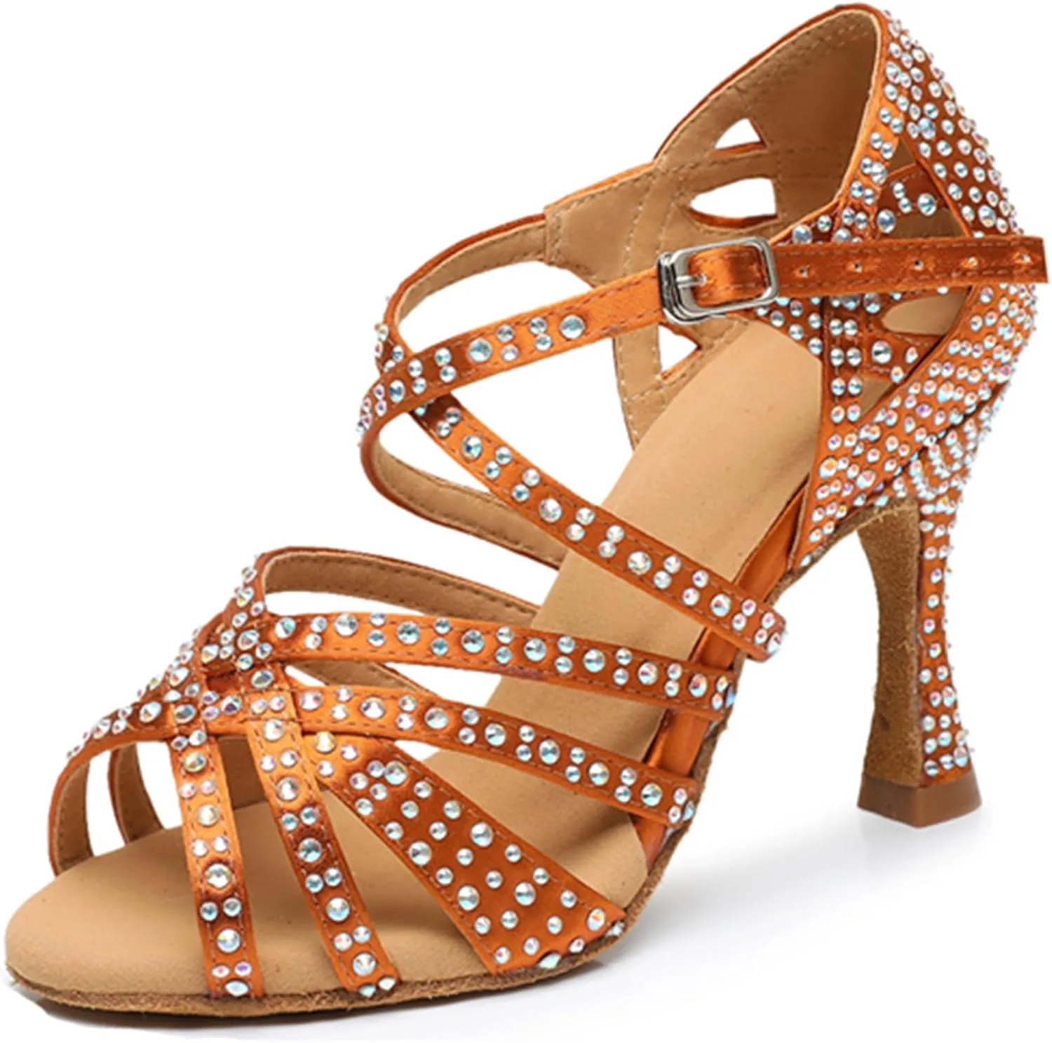 Womens Girls High Heel Dance Shoes Crystals Beaded Latin Tango Wedding Formal Party Sandals X2212