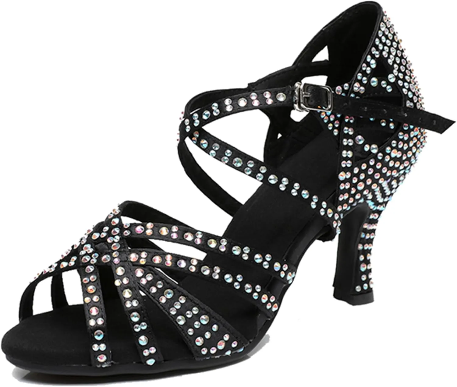 Womens Girls High Heel Dance Shoes Crystals Beaded Latin Tango Wedding Formal Party Sandals X2212