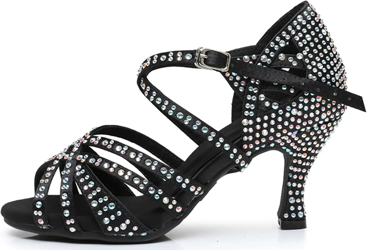 Womens Girls High Heel Dance Shoes Crystals Beaded Latin Tango Wedding Formal Party Sandals X2212