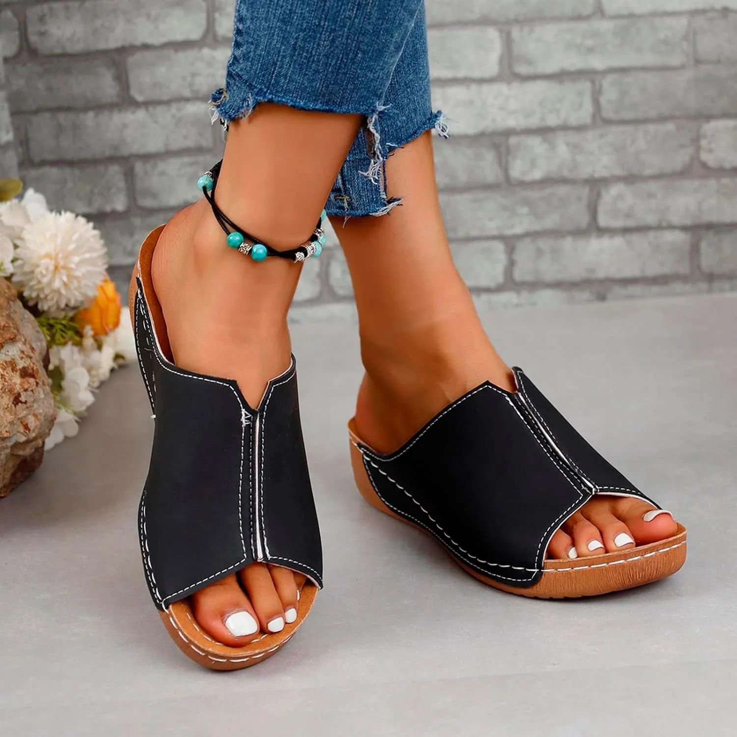 Women's Sandals Orthopedic Wedge Sandals Wide Width Lightweight Slippers Arch Support Sandals Summer Walking Shoes