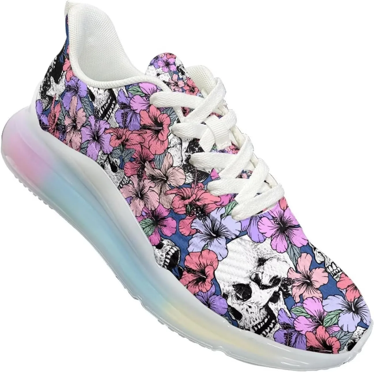 Women's Skull Sneaker Cozy Air Cushion Footwear Travel Sneaker Lightweight Anti-Slip Walking Shoes for Women US 6-11