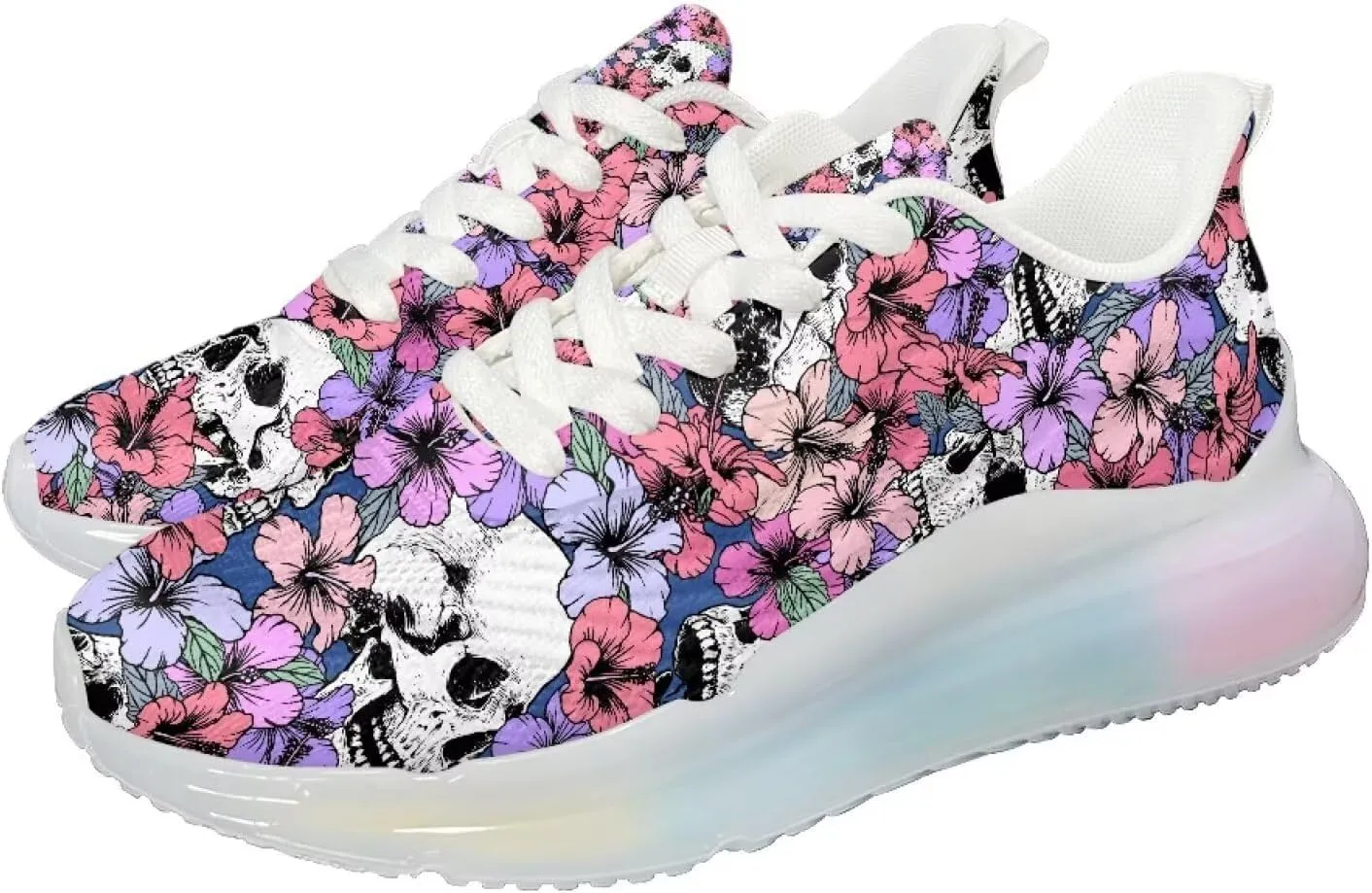 Women's Skull Sneaker Cozy Air Cushion Footwear Travel Sneaker Lightweight Anti-Slip Walking Shoes for Women US 6-11