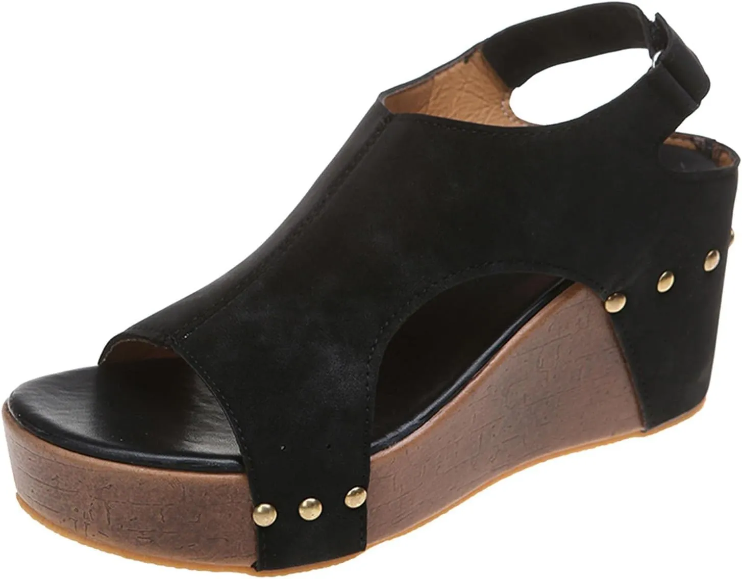 Womens Summer Fashion Open Toe Breathable Flatform Wedge Heel Sandals Thick Sole Non Slip Shoes with Arch Support for Comfort Walk Lightweight Classic Dressy nonslip slippers water F53-Black