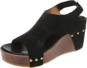 Womens Summer Fashion Open Toe Breathable Flatform Wedge Heel Sandals Thick Sole Non Slip Shoes with Arch Support for Comfort Walk Lightweight Classic Dressy nonslip slippers water F53-Black