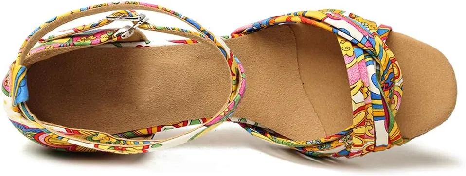 YKXLM Dance Shoes Women Latin 3 Inch Heel Salsa Social Dancing Shoes Colorful