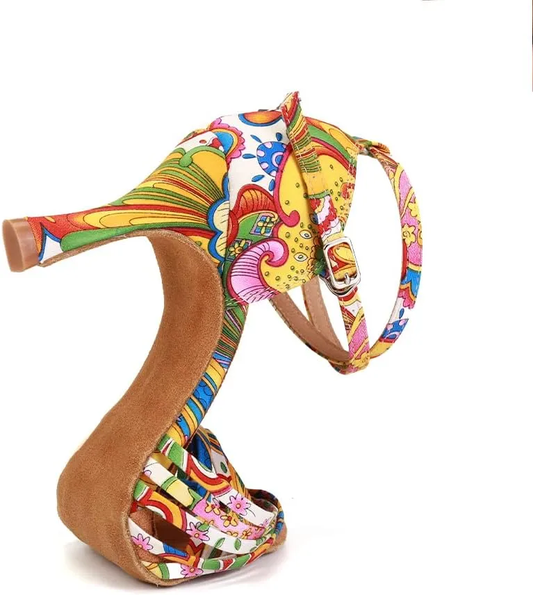 YKXLM Dance Shoes Women Latin 3 Inch Heel Salsa Social Dancing Shoes Colorful