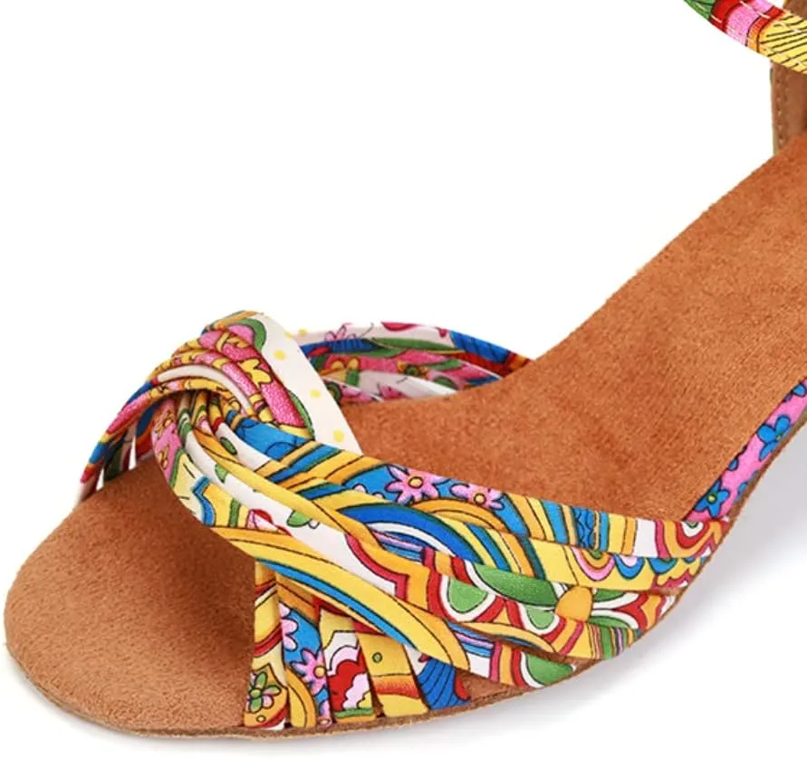 YKXLM Dance Shoes Women Latin 3 Inch Heel Salsa Social Dancing Shoes Colorful