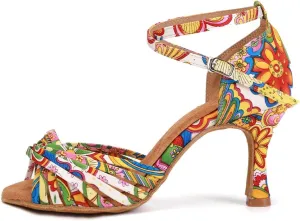 YKXLM Dance Shoes Women Latin 3 Inch Heel Salsa Social Dancing Shoes Colorful