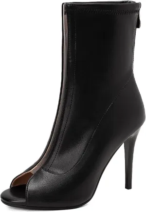 YKXLM Latin Dance Boots Salsa Women Ballroom Lace-up Ankle Open Toe Dance Shoes,9676-2,Black,6.5US