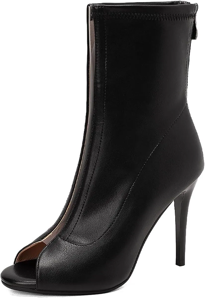 YKXLM Latin Dance Boots Salsa Women Ballroom Lace-up Ankle Open Toe Dance Shoes,9676-2,Black,6.5US